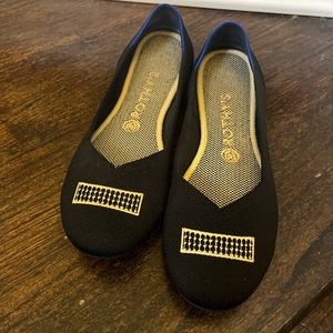 Rothy’s The Flat Black with Gold Embroidery size 9